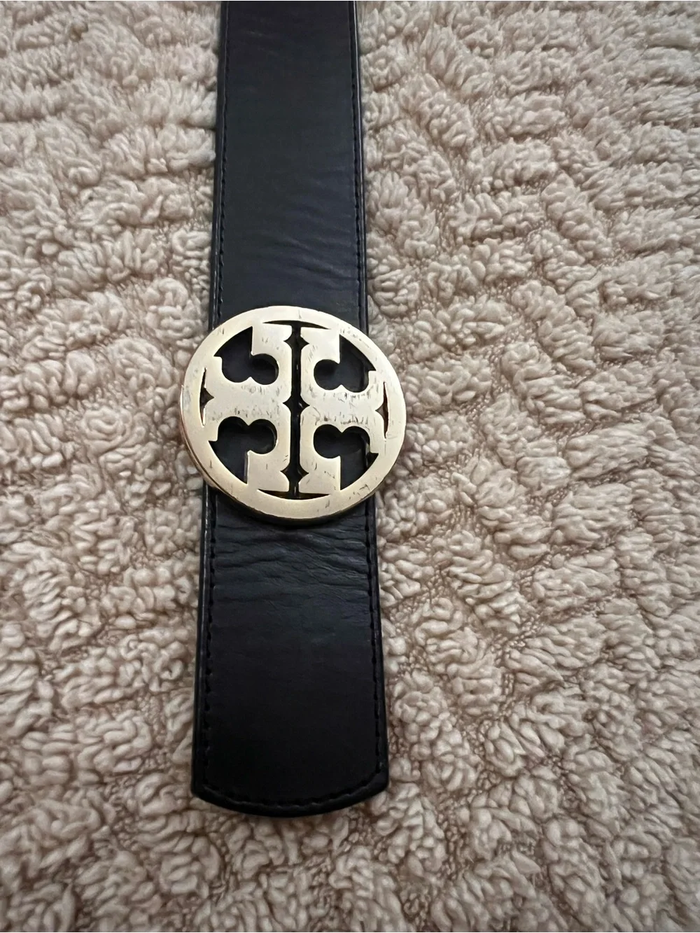 Tory Burch Brown/Black reversible Leather Belt with Gold Logo Buckle